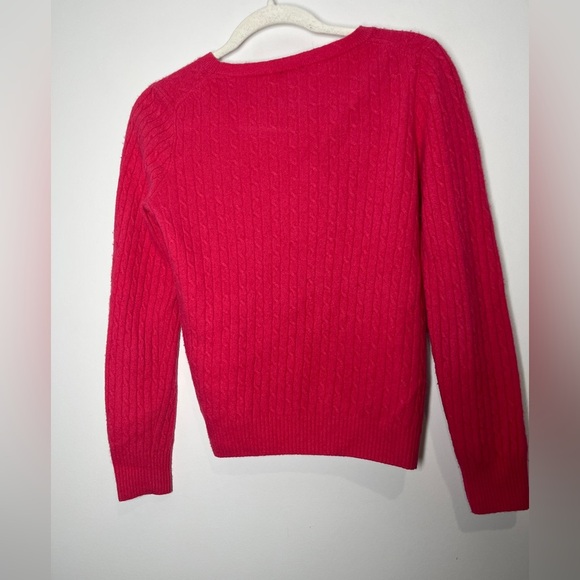 J. Crew Hot Pink Cable Knit Wool Nylon Cashmere Blend Sweater Size Medium - Picture 4 of 6
